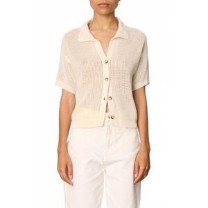 NEW VANESSABRUNO edelweiss knit polo top in ecru